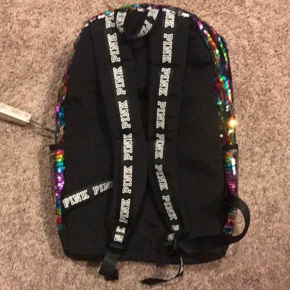 NEW Victoria’s Secret PINK Rainbow Multi Sparkle Sequin Backpack Schoolbag 3 - Picture 8 of 8